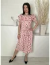   F&F (M) Kmszínű Rózsaszín Virágos, Felül Fodros Szegélyű Derékban Megkötős, Gumis Ujjvégű Ruha