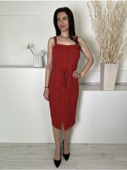 ÚJ Primark (M) Rőtbarna Elől Végig Gombos, Mellnél Zsebes Derékban Megkötős, Pántos Ruha