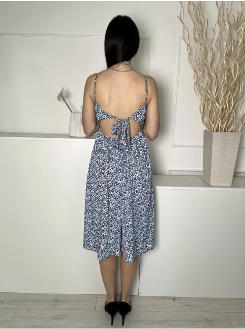 Shein (S) Kék Apró Fehér Virágos, Pántos Hátul Nyitott, Megkötős Ruha