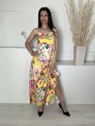 Shein (M) Sárga Színes Mintás,Hátul Nyitott Megkötős, Oldalt Sliccelt Ruha