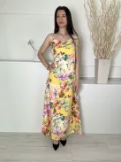 Shein (M) Sárga Színes Mintás,Hátul Nyitott Megkötős, Oldalt Sliccelt Ruha