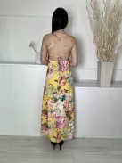 Shein (M) Sárga Színes Mintás,Hátul Nyitott Megkötős, Oldalt Sliccelt Ruha