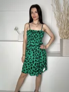  (M) Zöld Fekete Foltmintás, Felül Darázsolt Állítható Pántú Ruha