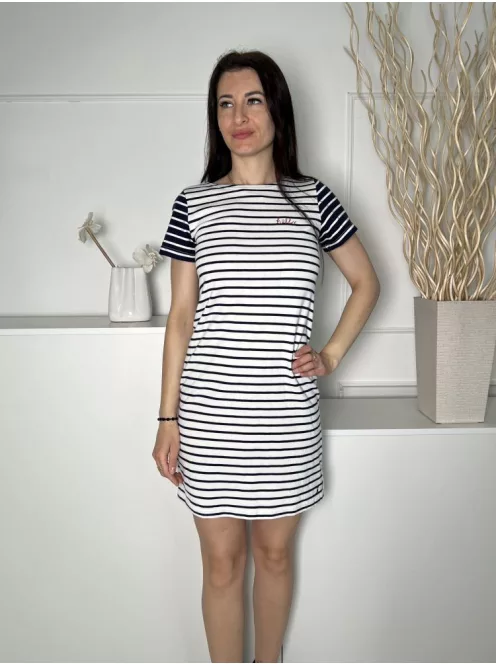 Joules (M) Fehér Sötétkék Csíkos, Kerek Nyakú 100% Pamut Ruha