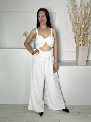   Shein (M) Fehér Hátul Darázsolt, Elől Nyitott Mellnél Csavart, Anyagában Mintás Overál