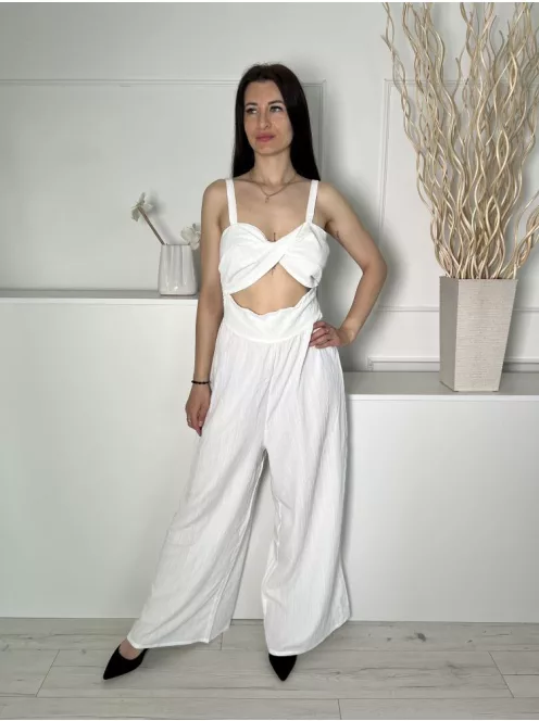 Shein (M) Fehér Hátul Darázsolt, Elől Nyitott Mellnél Csavart, Anyagában Mintás Overál