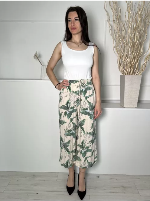 Primark (S) Drapp Zöld Levélmintás, Derékban Összehúzható Megkötős, Zsebes, Bőszárú Nadrág