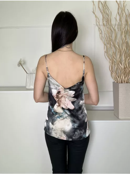 Parisian (M) Fehér-Fekete Színes Mintás, Állítható Pántú Szatén Anyagú Felső