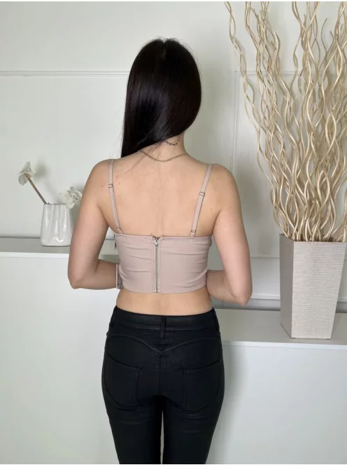 Pretty Little Thing (XS) Tejeskávé Hátul Cipzáros, Mellnél Díszhajtásos Mélykivágású, Pántos Felső