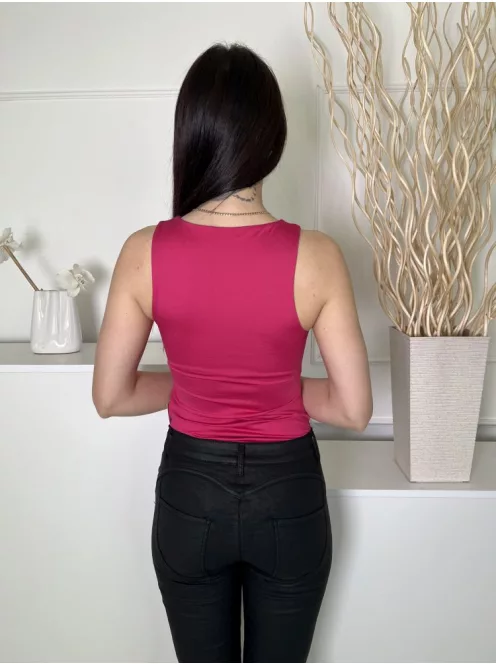 F&F (XS) Sötét Rózsaszín Kerek Nyakú, Felül Dupla Anyagú Rugalmas Anyagú Body