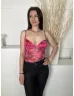   Új Select (XS) Rózsaszín Virág Mintás, Hálós Anyagú Mellnél Bélelt, Pántos Body