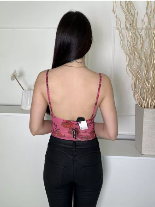 Új Select (XS) Rózsaszín Virág Mintás, Hálós Anyagú Mellnél Bélelt, Pántos Body