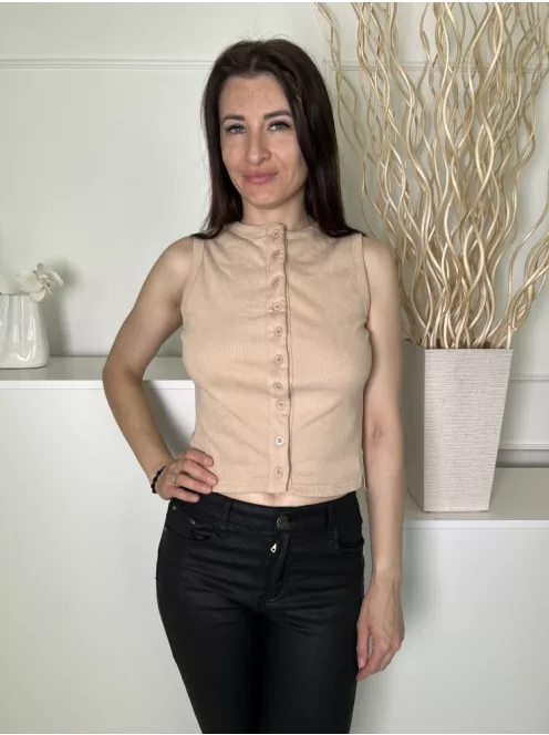  (S) Világosbarna Elől Végig Gombos Anyagában Bordázott Felső