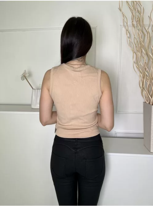  (S) Világosbarna Elől Végig Gombos Anyagában Bordázott Felső