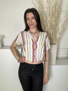 Hollister (S) Fehér Színes Csíkos, Elől Végig Gombos Mellnél Zsebes Felső