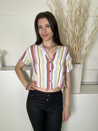   Hollister (S) Fehér Színes Csíkos, Elől Végig Gombos Mellnél Zsebes Felső