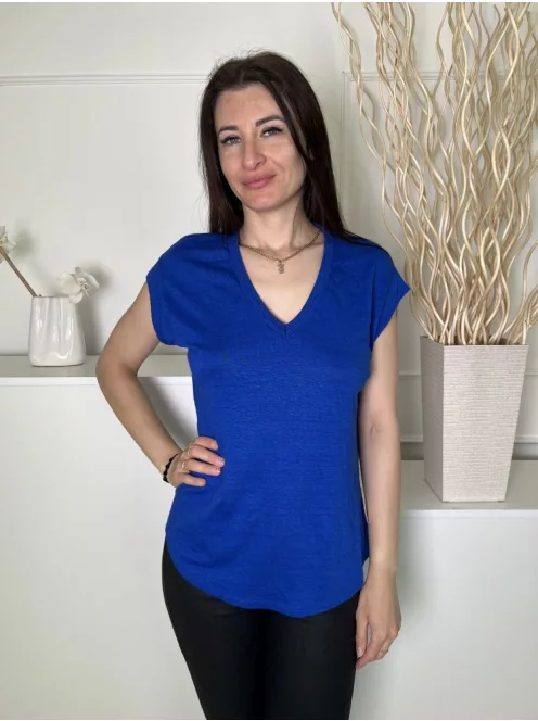 Witchery (S) Királykék V Kivágású Kerekített Aljú, 90% Len Alapanyagú Felső