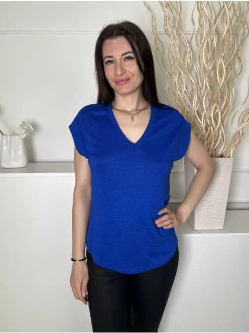 Witchery (S) Királykék V Kivágású Kerekített Aljú, 90% Len Alapanyagú Felső