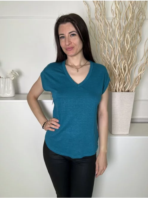 Witchery (S) Türkízkék V Kivágású Kerekített Aljú, 90% Len Alapanyagú Felső