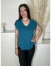   Witchery (S) Türkízkék V Kivágású Kerekített Aljú, 90% Len Alapanyagú Felső
