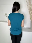 Witchery (S) Türkízkék V Kivágású Kerekített Aljú, 90% Len Alapanyagú Felső