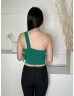   ZARA (M) Fűzöld Félpántos, Mellnél Kivágott Rugalmas Anyagú Felső