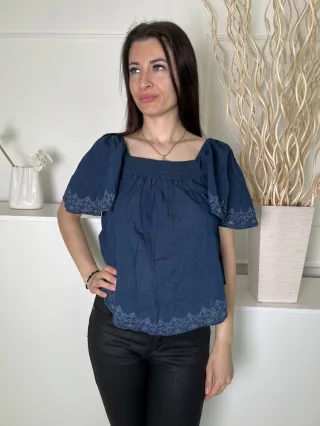 Top (S) Kék Gumírozott Vállú Mintás, Bőfazonú Felső