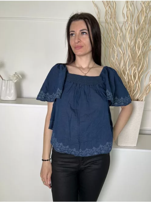 Top (S) Kék Gumírozott Vállú Mintás, Bőfazonú Felső