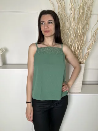   ÚJ Emery Rose (S) Zöld Anyagában Mintás, Felül Horgoltmintás Állítható Pántú Felső