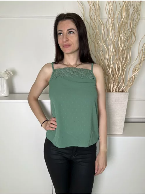 ÚJ Emery Rose (S) Zöld Anyagában Mintás, Felül Horgoltmintás Állítható Pántú Felső