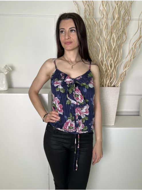 Gilly Hicks (S) Sötétkék Rózsaszín Virágos, Anyagában Csíkos Alul Összehúzható, Megkötős, 100% Pamut Felső