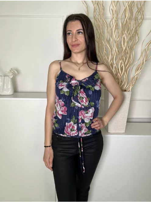 Gilly Hicks (S) Sötétkék Rózsaszín Virágos, Anyagában Csíkos Alul Összehúzható, Megkötős, 100% Pamut Felső