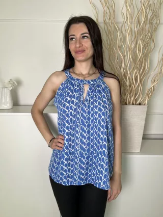   Peacocks (M) Kék Fehér Mintás, Mellnél Kivágott Hátul Nyakban Gombos Felső