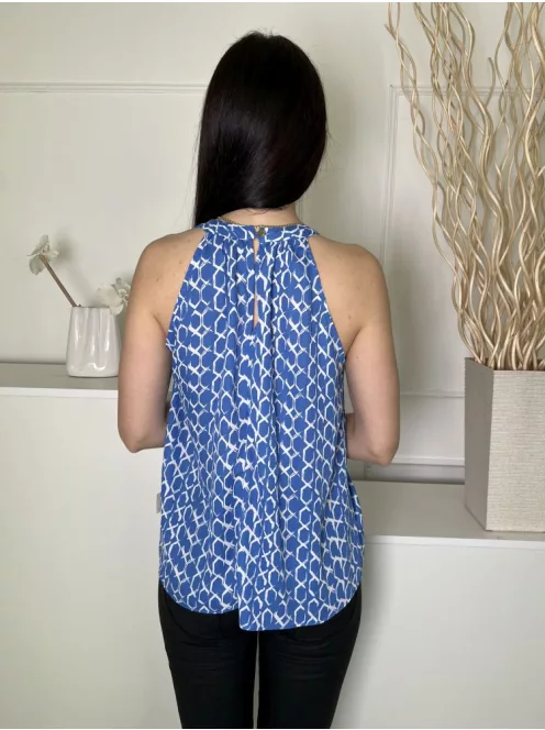 Peacocks (M) Kék Fehér Mintás, Mellnél Kivágott Hátul Nyakban Gombos Felső