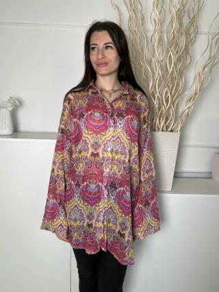   Primark (S) Színes Mintás Elől Végig Gombos, 100% Pamut Galléros, Bőfazonú Felső