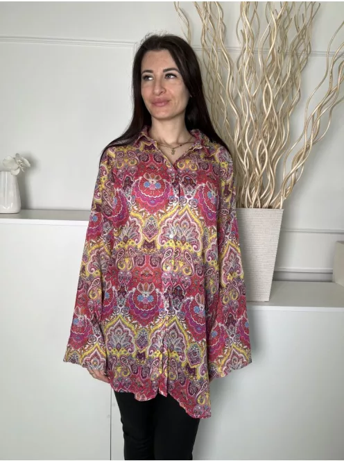 Primark (S) Színes Mintás Elől Végig Gombos, 100% Pamut Galléros, Bőfazonú Felső