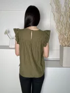 George (S) Khaki Anyagában Lyukacsos Mintás, Fodros Vállú 100% Pamut Alapanyagú, Hátul Nyakban Gombos Felső