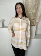 New Look (M) Fehér Sárga Csíkos, Elől Végig Gombos 100% Pamut, Mellnél Zsebes, Oldalt Sliccelt Felső