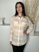 New Look (M) Fehér Sárga Csíkos, Elől Végig Gombos 100% Pamut, Mellnél Zsebes, Oldalt Sliccelt Felső