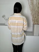 New Look (M) Fehér Sárga Csíkos, Elől Végig Gombos 100% Pamut, Mellnél Zsebes, Oldalt Sliccelt Felső