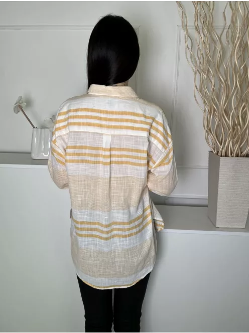 New Look (M) Fehér Sárga Csíkos, Elől Végig Gombos 100% Pamut, Mellnél Zsebes, Oldalt Sliccelt Felső