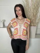 Next (S) Drapp Színes Mintás, Anyagában Lyukacsos Áttetsző, 60% Pamut Alapanyagú Felső