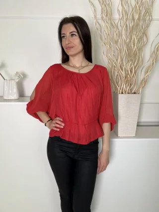   Next (M) Piros Derékban Darázsolt, Ujján Nyitott Kerek Nyakú Felső