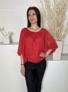 Next (M) Piros Derékban Darázsolt, Ujján Nyitott Kerek Nyakú Felső