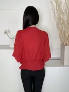 Next (M) Piros Derékban Darázsolt, Ujján Nyitott Kerek Nyakú Felső