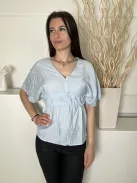 George (M) Világoskék Derékban Gumírozott, V Kivágású Hátul Megkötős, Kerekített Aljú Felső