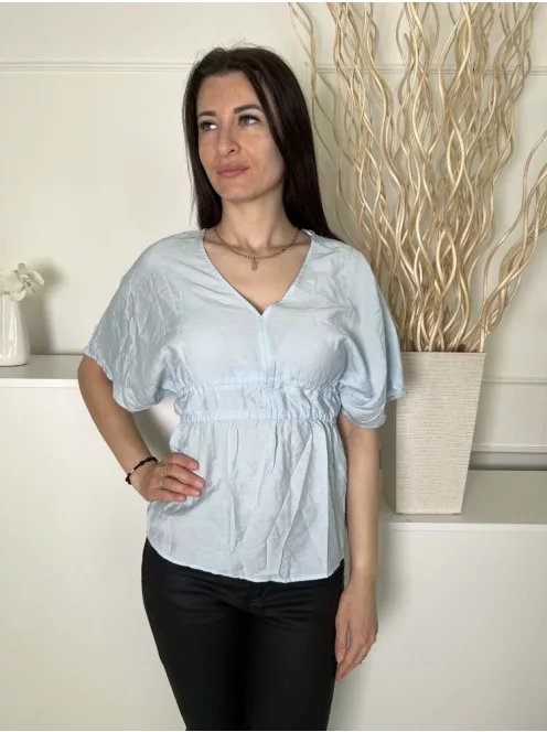 George (M) Világoskék Derékban Gumírozott, V Kivágású Hátul Megkötős, Kerekített Aljú Felső