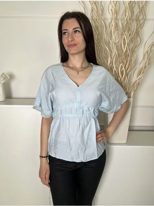 George (M) Világoskék Derékban Gumírozott, V Kivágású Hátul Megkötős, Kerekített Aljú Felső