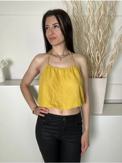 ÚJ ZARA (M) Okkersárga Hátul Nyakban Megkötős Rövid Fazonú Felső