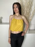 ÚJ ZARA (M) Okkersárga Hátul Nyakban Megkötős Rövid Fazonú Felső